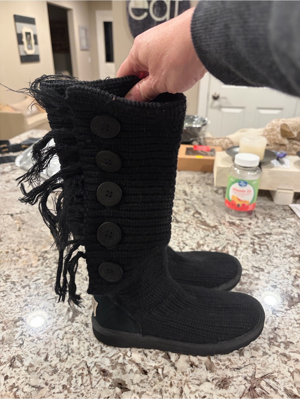 UGG Cardy Knit Boots with fringe size 7
